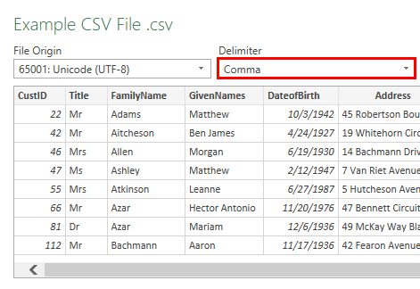 CSV Files into Excel Example 1.15