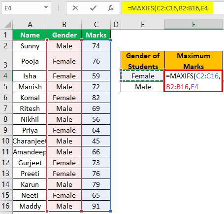 Excel Maxifs Example 1-4
