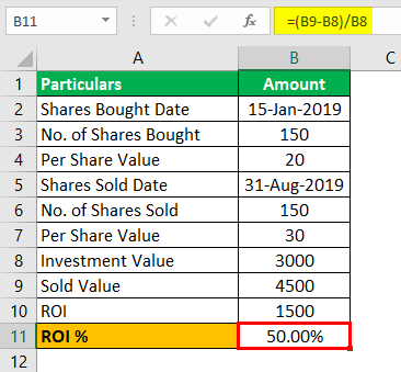 Calculating Investment Return in Excel Example 1.8