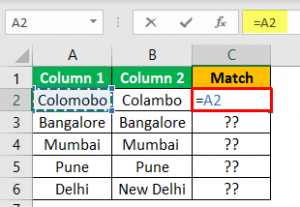 compare two columns in excel for match