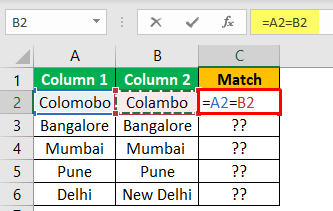 Excel Compare Two Columns - Example 1-2