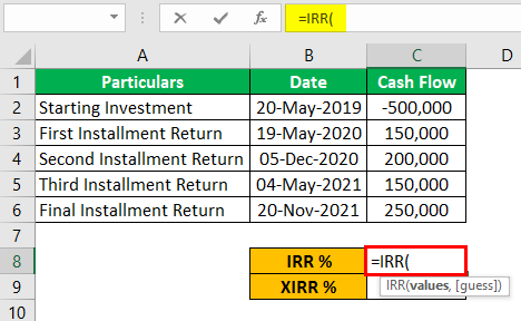 IRR vs XIRR Example 1-1