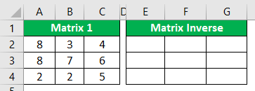 inverse matrix in Excel - Example 2-1