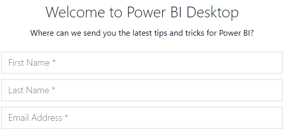 Power BI Desktop Install - Welcome Page