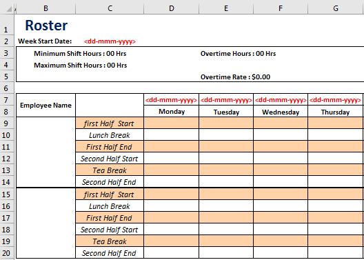 Excel Roster Template Create Free Employee Roster Template