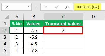TRUNCATE Excel Function - Example 1-3