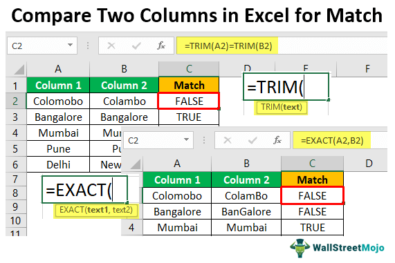 compare two columns in excel for matches