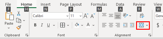 Excel Shortcut for Merge and Center Example 1.8