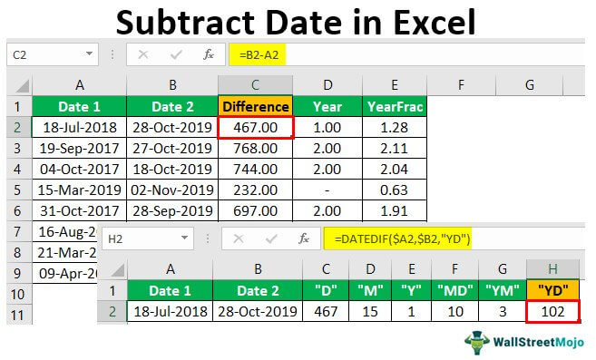 Excel-Subtract-Date