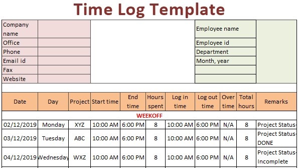 Time Log Template | Free Download (ODS, Excel, PDF & CSV)