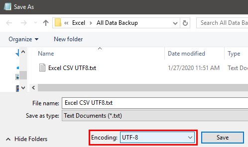 Excel CSV UTF8 Example 1-12