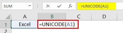 UNICODE in Excel Example 1