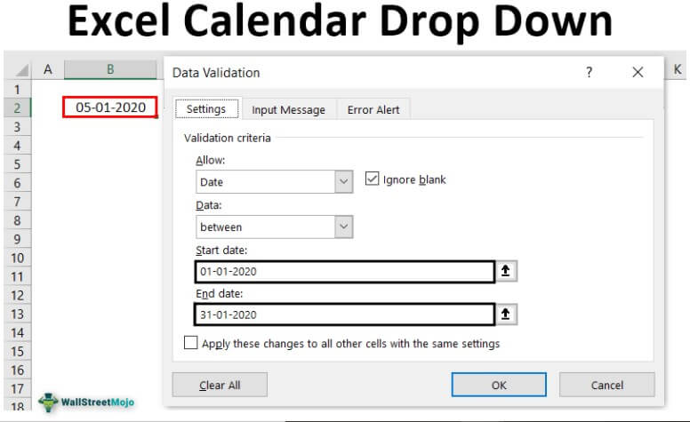 Calendar Drop Down in Excel